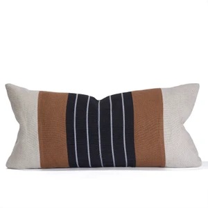  Napa Lumbar Linen Aso Oke Luxe Vintage Pillow - 1427 - Front