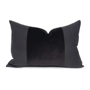 Asha Shungite black velvet and carbon linen decorative lumbar pillow 14 x20 - front