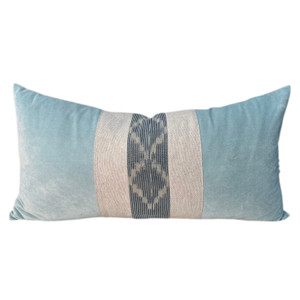 Gill Aqua Blue Cotton Velvet Double Sided Pillow 14 x 27 Decorative Lumbar