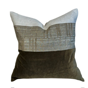 Moss 22 x 22  Luxe Vintage Pillow - 100% Natural Linen and Cotton Velvet- Front 