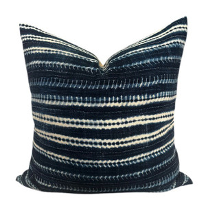 Tully 22 x 22  Vintage African Indigo Pillow - 100% Natural Cotton - Front