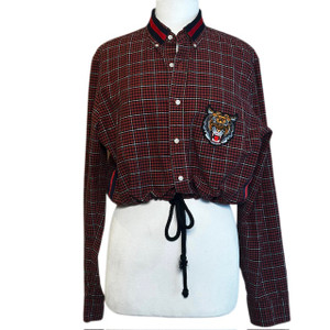 Jacquette - Tiger Eyes - 101  - Vintage Navy & Rust Oxford Cloth  button down shirt with Tiger on Pocket