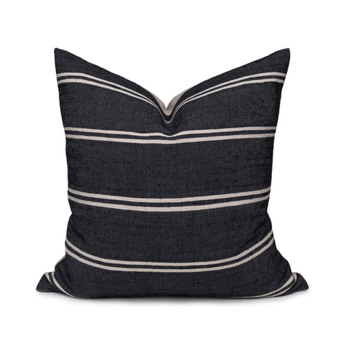 Black Capri Hand Loomed with Ivory Stripe Pillow Front - Front