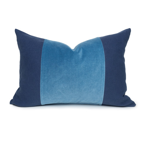Asha Cotton Velvet and Linen Lumbar Pillow Blue Kyanite - Front