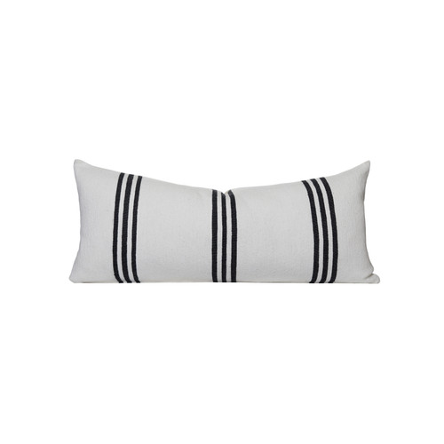 Three Stripe White with Black Stripe Decorative Lumbar Bed Pillow - Front