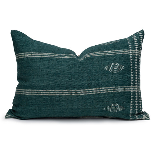 Carter Forest and Ivory Pinstripe Hand Loomed Indian Wool Pillow - 1622- Front View