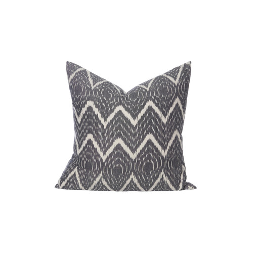 Raj - Hand Loomed Ikat Pewter Gray and ivory decorative pillow - Front