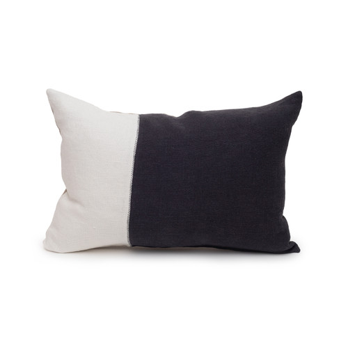 Dime Carbon and White Linen Lumbar Pillow - 14 x 20  - Front