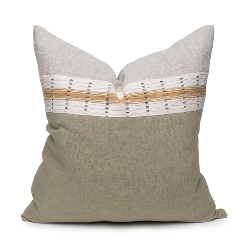 Robin Pillow - Aso Oke Jade Linen Pillow  22 - Front View
