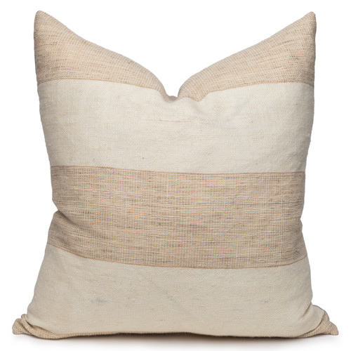 Rhea Indian Wool Ivory and Creme Stripe Pillow - 24- Front View