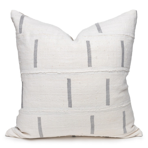 Clay White and Gray Mud Cloth Pillow - 20"- Front