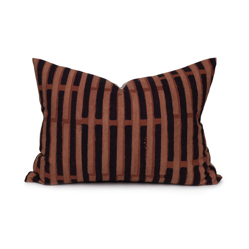 Lon Ikat Black and Brick Lumbar Pillow - Front