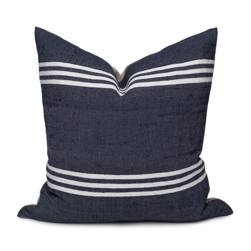 Three Stripe Woven Pillow Navy with White Stripes - Front