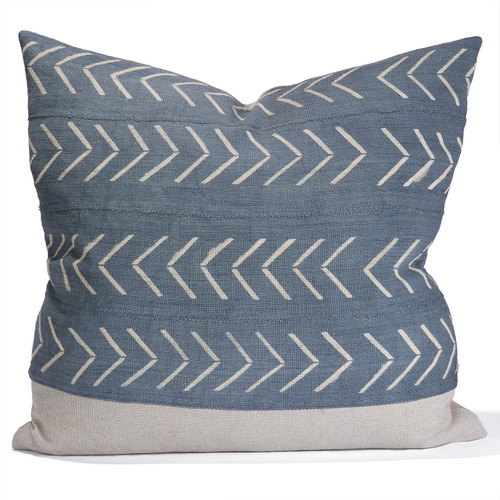 Mesa Blue Gray and Ivory Mud Cloth Pillow - Front