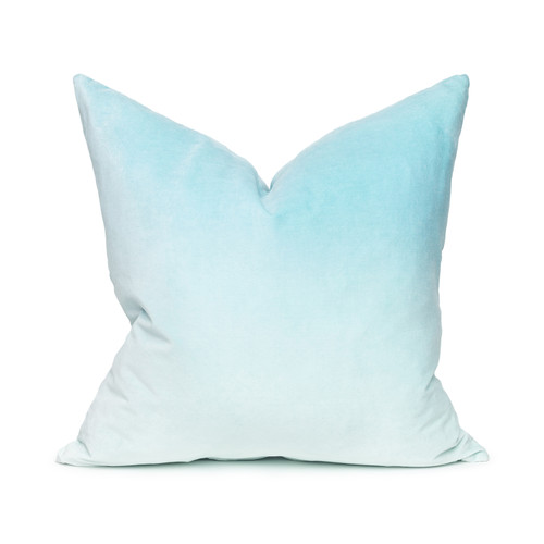 Horizon 20 Ombre Aqua Dip Dyed Cotton Velvet Decorative Pillow - Front