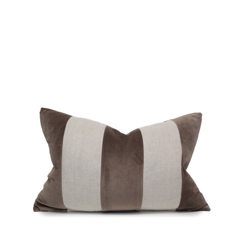 West Velvet Lumbar 1420 - Linen & Velvet Pillow in Smokey Quartz and Natural Linen  - Front