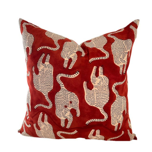 Le Tigre 20 x 20 Block Print Pillow - Pure Natural Linen - Front