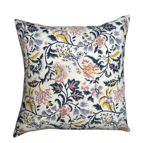 Flora 20 x 20 Cotton Floral Block Print Pillow -  - Front