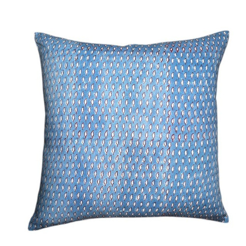 Raindrop 20 x 20 Cotton Blue and White Block Print Pillow - Front