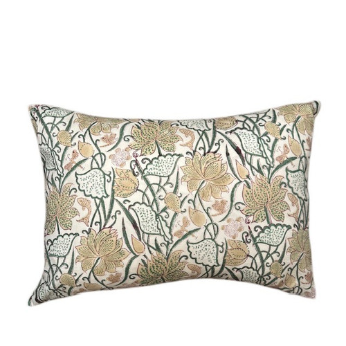 Dragonfly Lumbar 14 x 20 Cotton Seafoam and White Block Print Pillow - Front