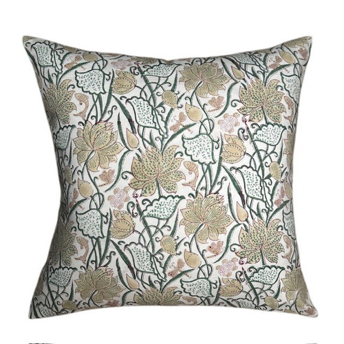 Dragonfly 20 x 20 Cotton Seafoam, Tan and White Block Print Pillow - Front
