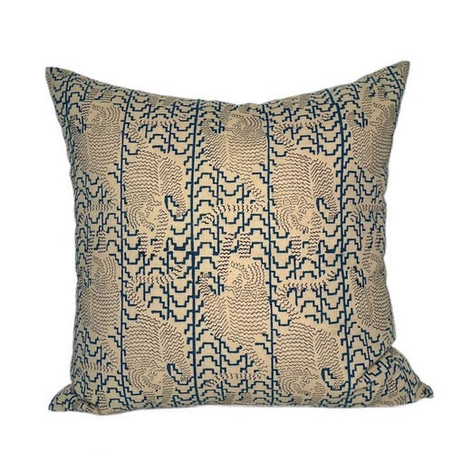 Zar Indigo 20 x 20  Indian Block Print Pillow - Pure Natural Linen Back - Front