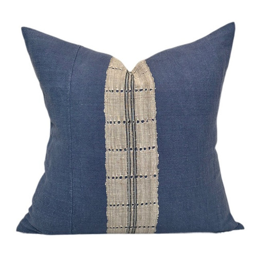 Del Mar - 22 x 22 - Vintage Indigo Hemp, Pure Linen Pillow - Front
