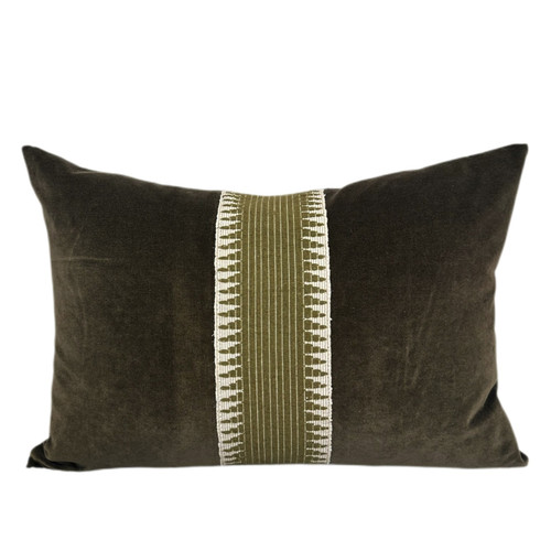 Colive Lumbar 1420 - Olive Green Cotton Velvet Pillow - Front