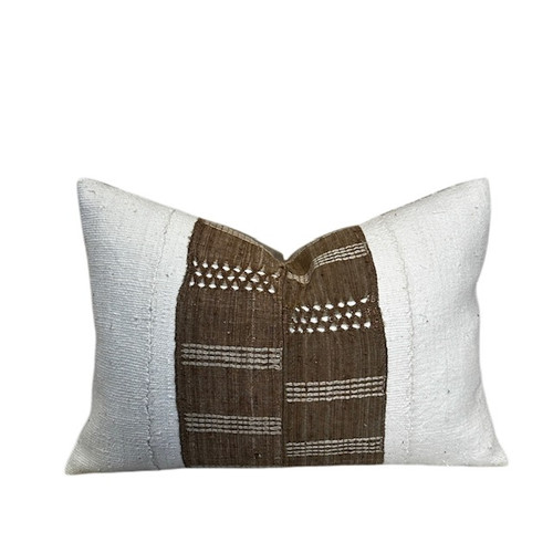 Catch Lumbar 1420 - Pure Linen, Heritage Vintage Textile,  Cotton Mudcloth Pillow - Front