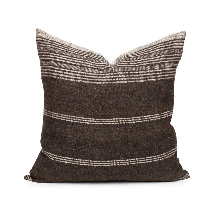 Trevor Handspun Indian Wool Ivory and Brown 24 inch Pillow - Front