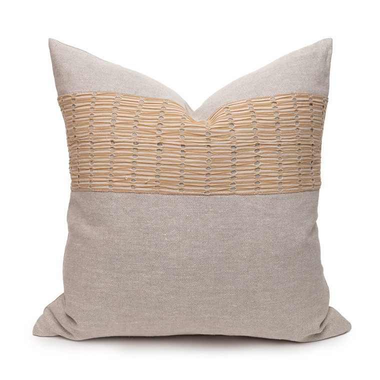Christy Natural Linen Aso Oke Luxe Vintage Pillow - 22 - Front