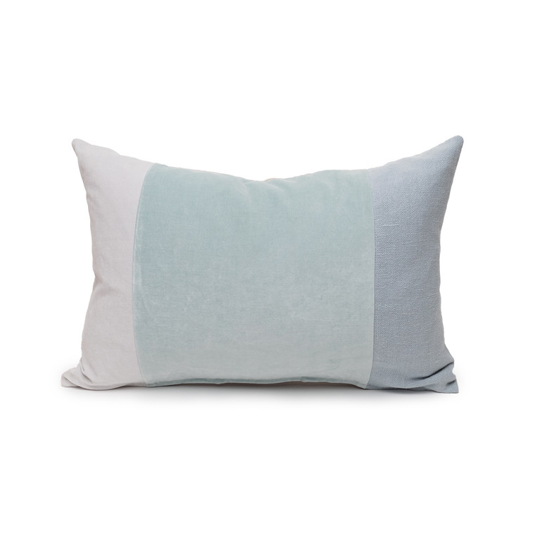 Celine Aqua Linen Velvet Lumbar Pillow - Front