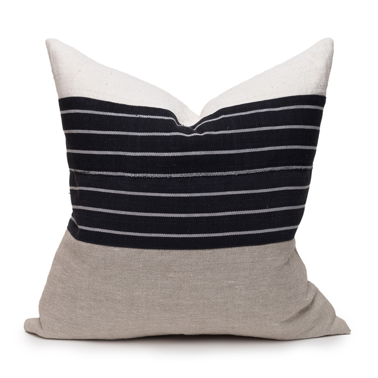 Mojave Linen Aso Oke Luxe Vintage Pillow - Noir - 22 - Front
