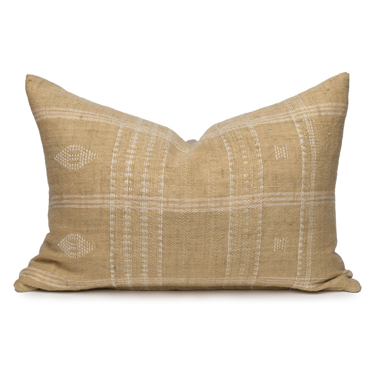 Teri Lumbar Pillow in Wheat, Hand Loomed Indian Wool-1622- Front View 