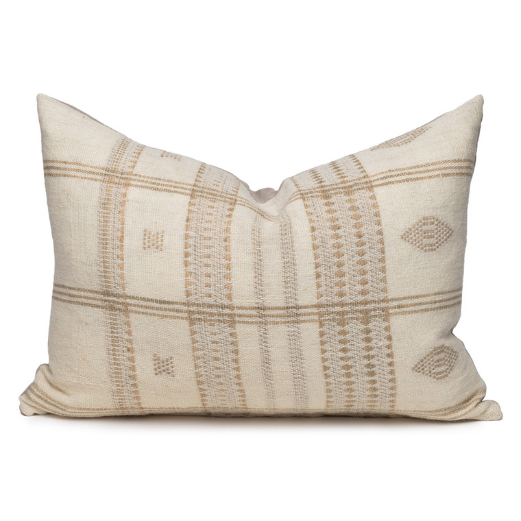 Teri Lumbar Pillow in Creme & Ivory, Hand Loomed Indian Wool-1622- Front View 
