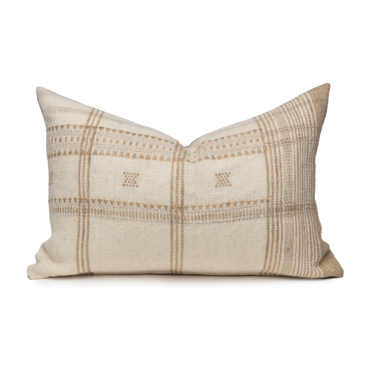 Myra Lumbar Pillow in Creme & Ivory, Hand Loomed Indian Wool-1420- Front View 
