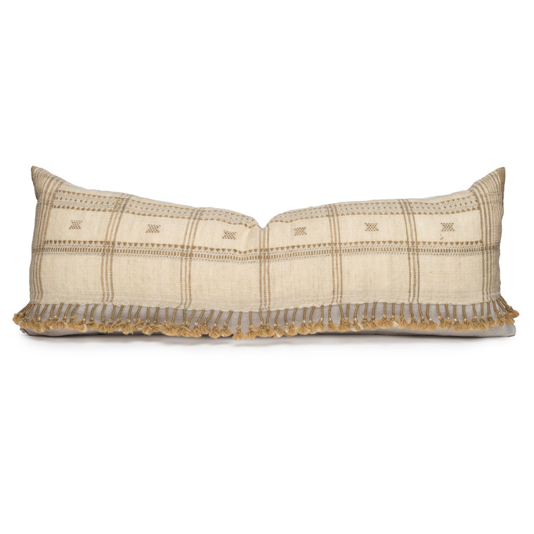 Julia Indian Sage Wool Tassel Lumbar Pillow - 1436- Front View