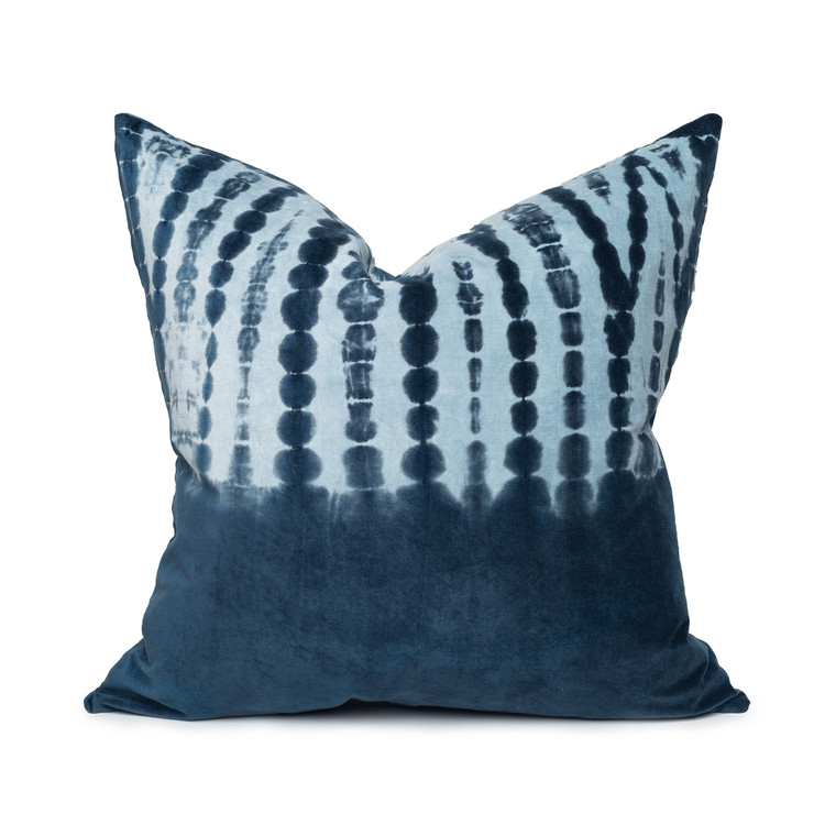 Ripple 20 Indigo Tie Dyed Cotton Velvet Decorative Pillow - front