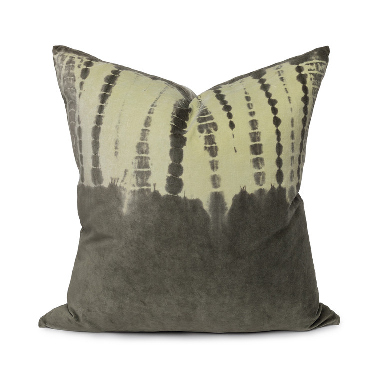 Ripple 20 Olive Green Tie Dyed Cotton Velvet Decorative Pillow - Front
