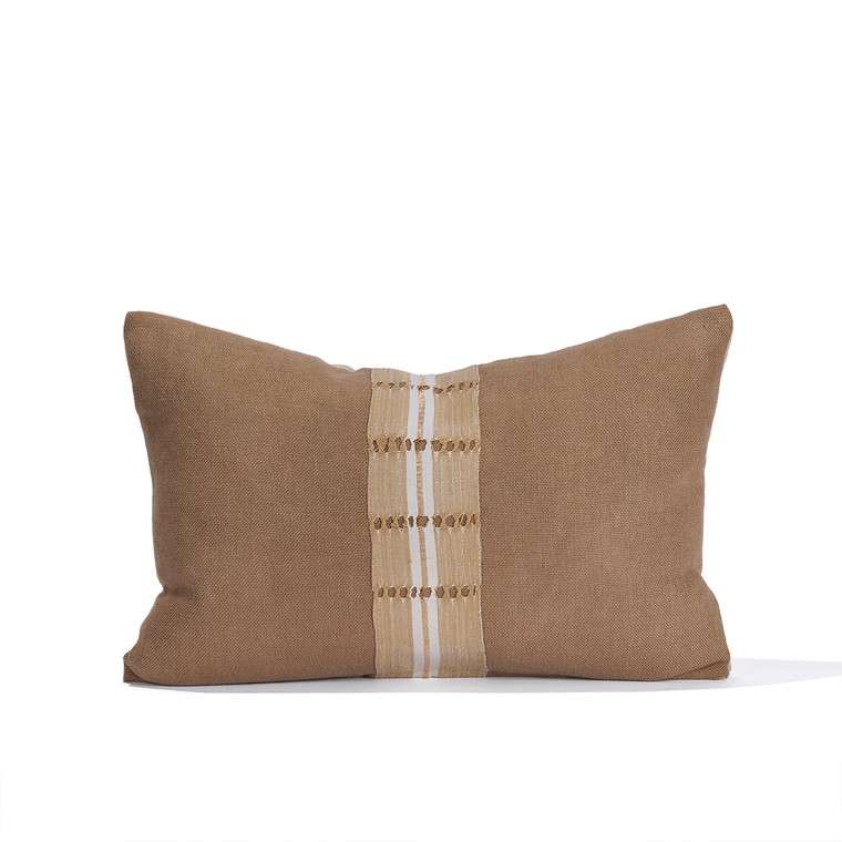 Emi Lumbar Pillow - Caramel Linen and Aso Oke Lumbar Pillow - 1420 - Front