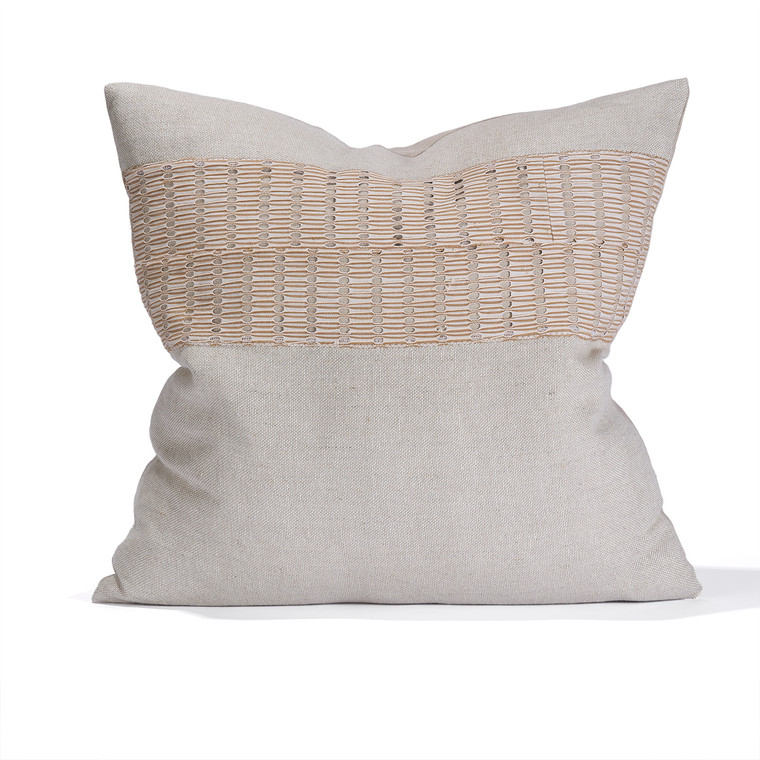 Wren 22 - Linen and Vintage Textile Pillow - Front