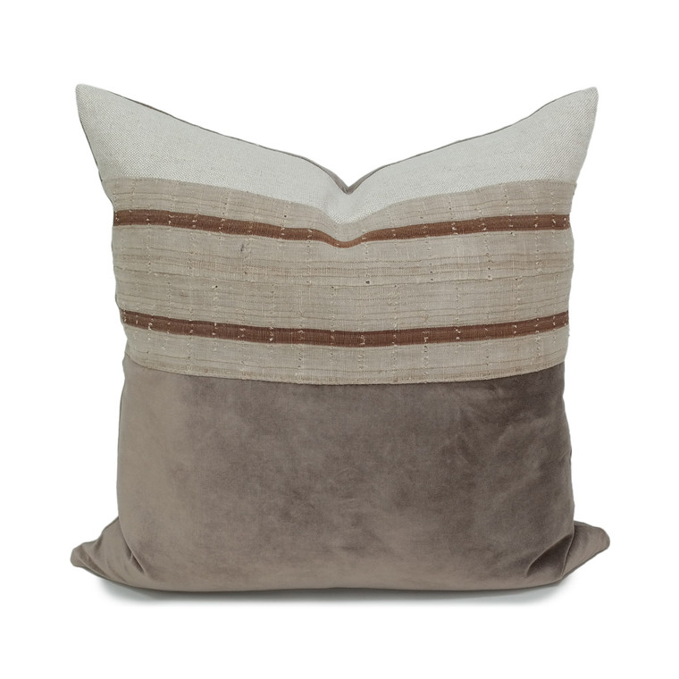 Romea Luxe Vintage Linen and Velvet Pillow 22 - Front