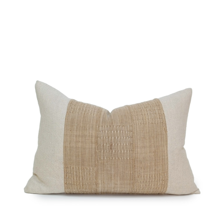 Marc 1622 Lumbar Pillow - Aso Oke & Natural Linen Pillow - Front