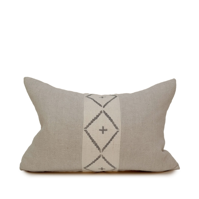 Onyx Lumbar 1420 - Linen and Vintage Textile Pillow - Front