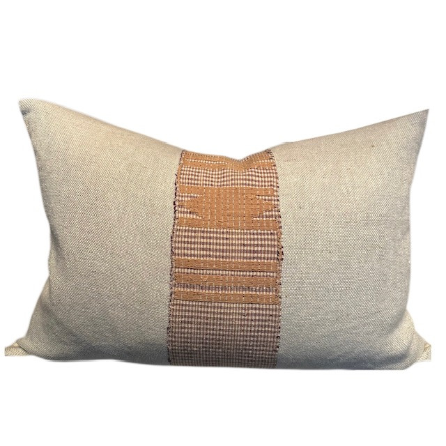 Spice Lumbar 1420 - Linen and Vintage Textile Pillow -Front