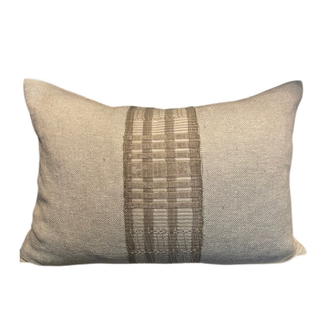 KIm Lumbar 1420 - Linen and Vintage Textile Pillow -Front