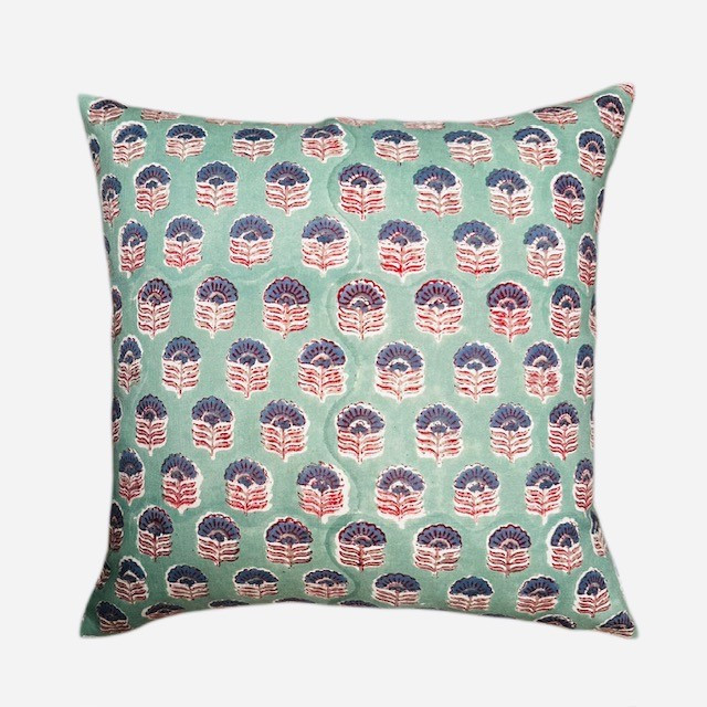 Bloom 20 x 20  Block Print Pillow - Pure Natural Linen - Front