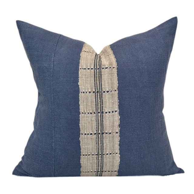 Del Mar - 22 x 22 - Vintage Indigo Hemp, Pure Linen Pillow - Front