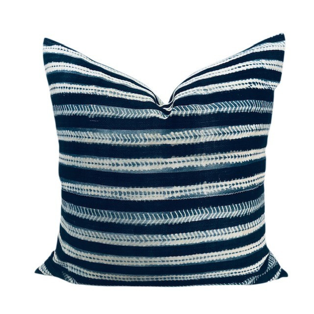Brea 22 x 22  Vintage African Indigo Pillow - 100% Natural Cotton - Front