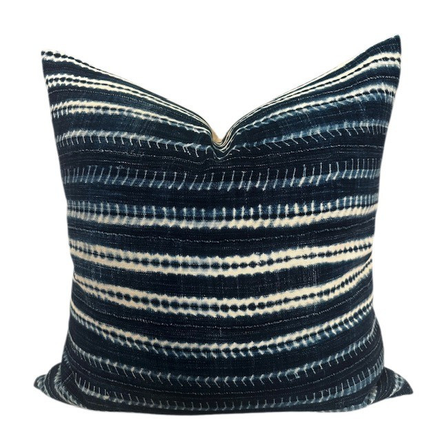 Tully 22 x 22  Vintage African Indigo Pillow - 100% Natural Cotton - Front